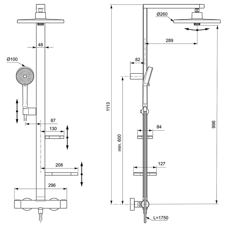 Ideal Standard Ceratherm Alu+ Chrome Exposed Thermostatic Shower System