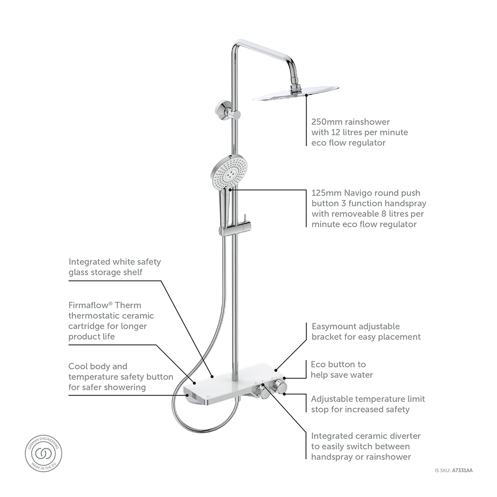 Ideal Standard Ceratherm S200 Exposed Thermostatic Shelf Shower System