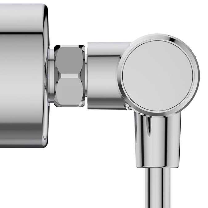 Side view of the Ideal Standard Ceratherm T25 N Exposed Thermostatic Shower Mixer in chrome, showing the wall mount and bars edge in closer detail.