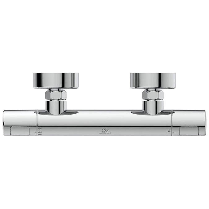 Top view of the Ideal Standard Ceratherm T25 N Exposed Thermostatic Shower Mixer in chrome, showing a birds eye layout of the bar valve and wall mounts.