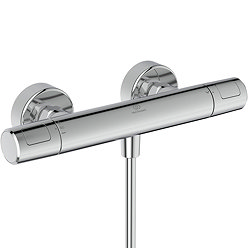 Angled-front view of the Ideal Standard Ceratherm T25 N Exposed Thermostatic Shower Mixer in chrome.