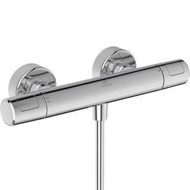 Side view of the Ideal Standard Ceratherm T25 N Exposed Thermostatic Shower Mixer in chrome, showing the wall mount and bars edge in closer detail.