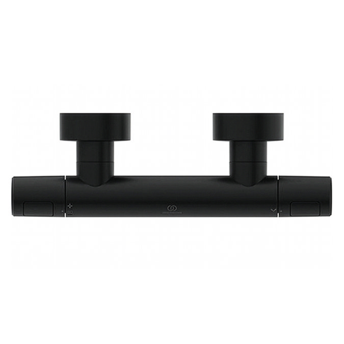 Top down view of the Ideal Standard Ceratherm T25 N Exposed Thermostatic Shower Mixer in black, pictured on a white background.