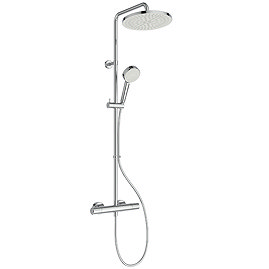 Angled-front view of the Ideal Standard Ceratherm T25 N Exposed Thermostatic Shower System - 8 l/min, on a white background.