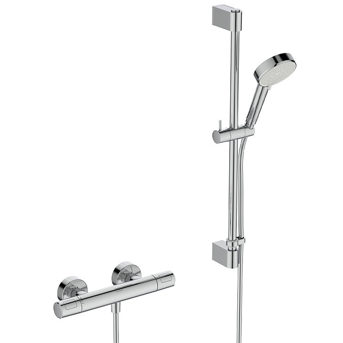 Angled-front image of the Ideal Standard Ceratherm T25 N Exposed Thermostatic Shower Valve Pack pictured on a white background.