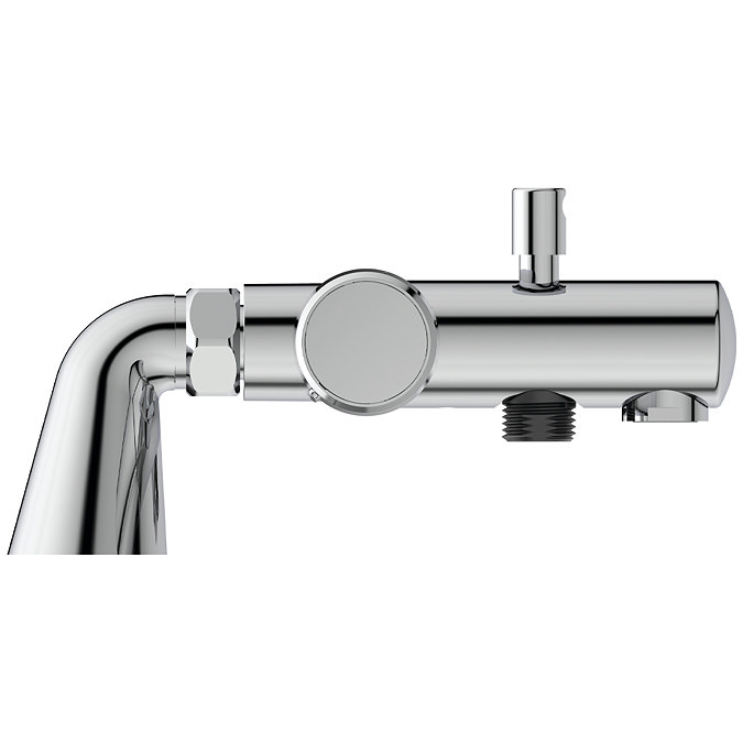 Side view of the Ideal Standard Ceratherm T25 Bath Shower Mixer on a white background, showing the fixings and handles in better detail.