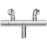 Top view of the Ideal Standard Ceratherm T25 Bath Shower Mixer on a white background, showing the birdseye layout of the mixer's fixings, spout, and handles.