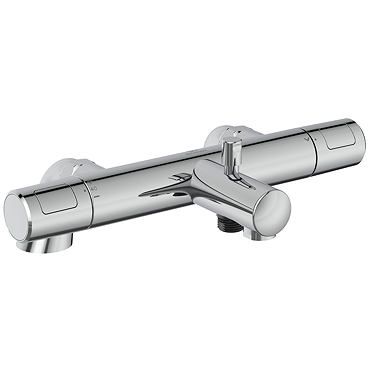 Side view of the Ideal Standard Ceratherm T25 Bath Shower Mixer on a white background, showing the fixings and handles in better detail.