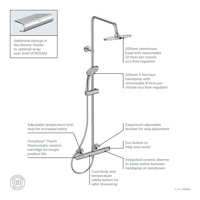 Ideal Standard Ceratherm T25 Exposed Thermostatic Shower System