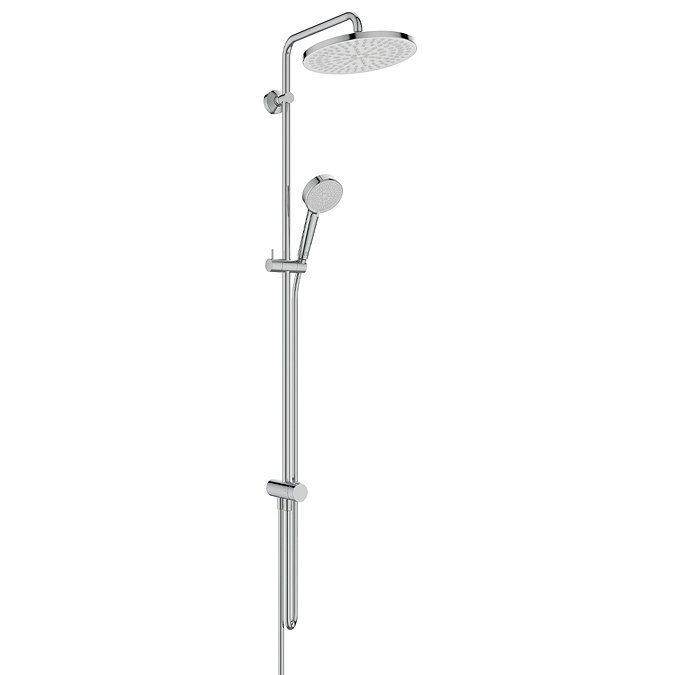 Angled-front view of the Ideal Standard Ceratwist T25 Exposed Shower Kit with Fixed Head & Handset - 12 l/min on a white background.