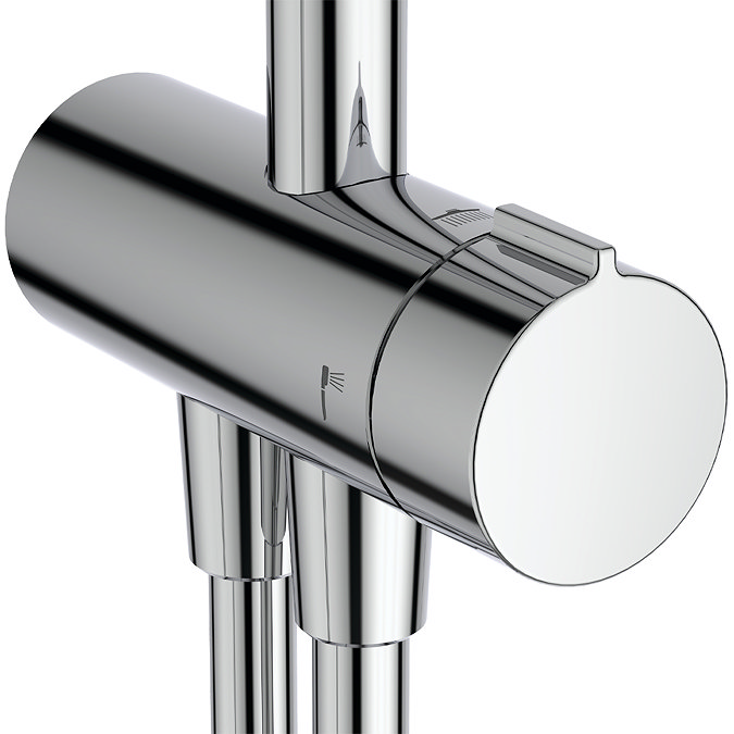 Close up image of the shower diverter control, able to switch between the overhead shower and handset, pictured on a white background.