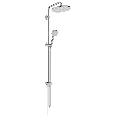 Close up image of the overhead shower head, pictured on a white background.