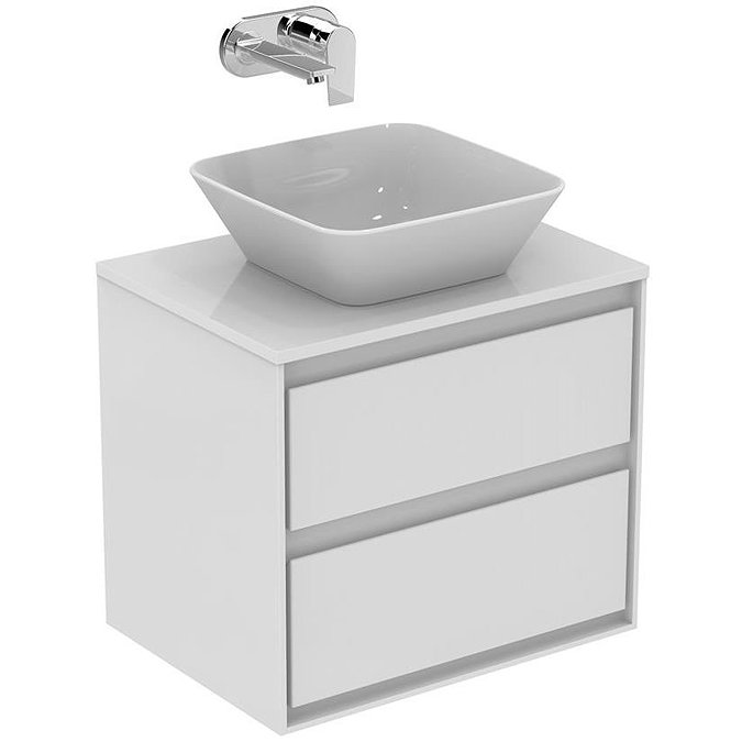 Ideal Standard Concept Air 600mm Wall Hung 2 Drawer Vanity Unit & Worktop - Gloss White/Matt White L