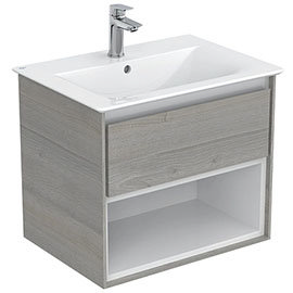 Ideal Standard Concept Air Wood Light Grey 600mm Wall Hung Vanity Unit with Open Shelf Medium Image