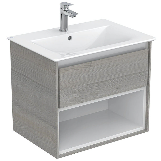 Ideal Standard Concept Air Wood Light Grey 600mm Wall Hung Vanity Unit with Open Shelf Large Image