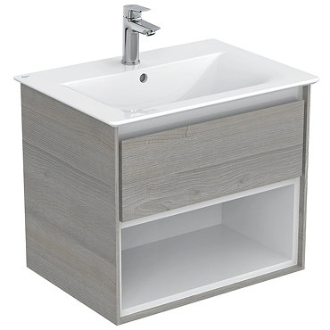 Ideal Standard Concept Air Wood Light Grey 600mm Wall Hung Vanity Unit with Open Shelf  Profile Larg