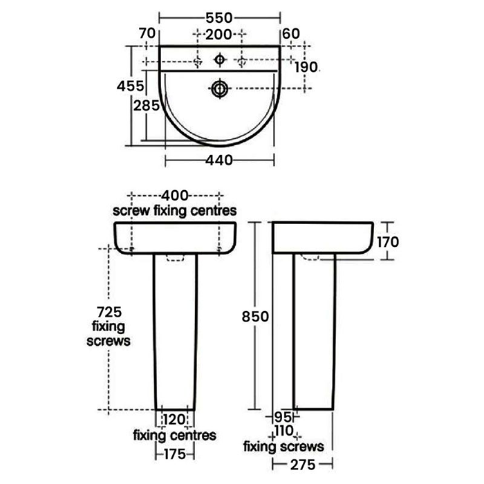 Ideal Standard Connect Arc 1TH Basin & Pedestal - Gloss White