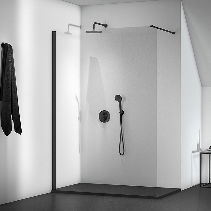 Ideal Standard Connect 2 Silk Black 1000mm Wetroom Panel + Straight Bracing Bracket Large Image