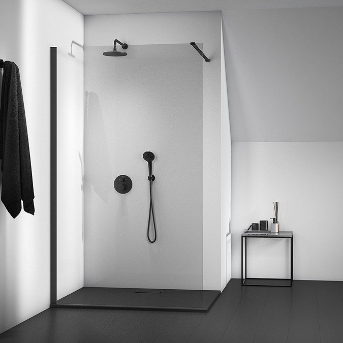 Ideal Standard Connect 2 Silk Black 1200mm Wetroom Panel + Straight Bracing Bracket Large Image