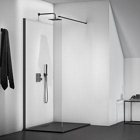 Ideal Standard Connect 2 Silk Black 900mm Wetroom Panel + Straight Bracing Bracket Large Image