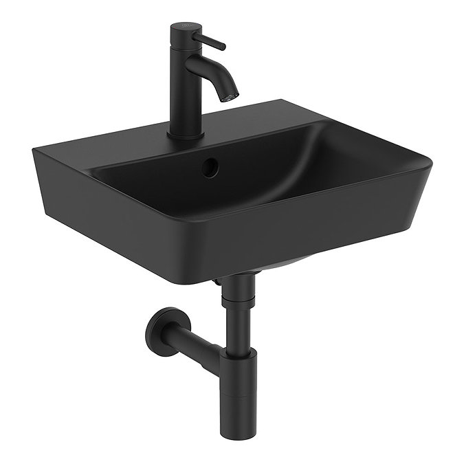 Ideal Standard Connect Air Cube Silk Black 400mm Wall Mounted / Vanity Basin - E0307V3  In Bathroom 