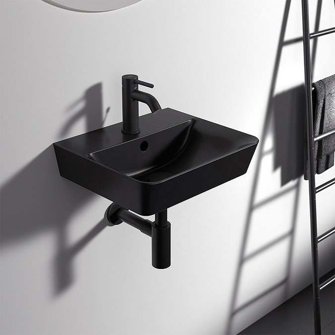 Ideal Standard Connect Air Cube Silk Black 400mm Wall Mounted / Vanity Basin - E0307V3 Large Image