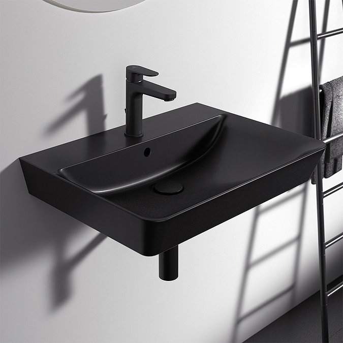 Ideal Standard Connect Air Cube Silk Black 600mm Wall Mounted / Vanity Basin - E0298V3 Large Image