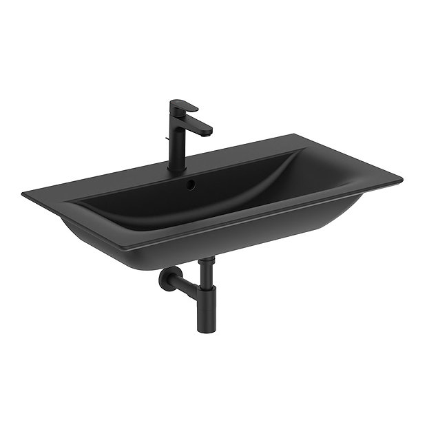Ideal Standard Connect Air Silk Black 840mm Wall Mounted / Vanity Basin - E0279V3  Profile Large Ima