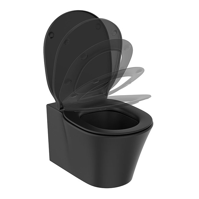 Ideal Standard Connect Air Silk Black AquaBlade Wall Hung Toilet + Soft Close Seat  In Bathroom Larg