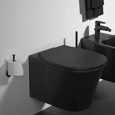 Ideal Standard Connect Air Silk Black AquaBlade Wall Hung Toilet + Soft Close Seat  Profile Large Im