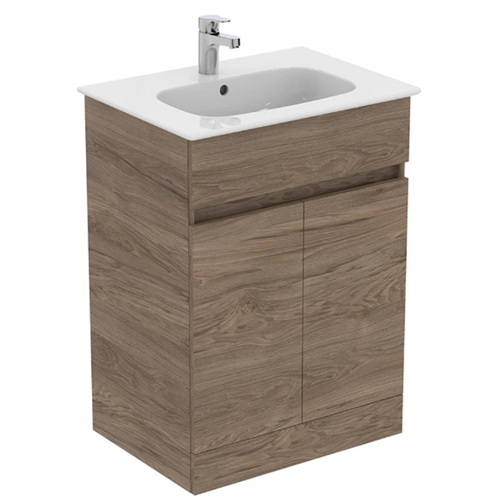 Ideal Standard Eurovit+ 60cm Floor Standing 2 Door Vanity Unit with Basin - Flint Hickory