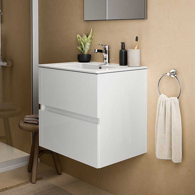 Ideal Standard Eurovit+ 70cm Wall Hung 2 Drawer Vanity Unit with Basin - Gloss White