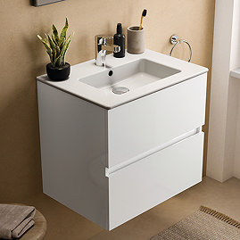 Ideal Standard Eurovit+ 70cm Wall Hung 2 Drawer Vanity Unit with Basin - Gloss White