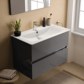 Ideal Standard Eurovit+ 70cm Wall Hung 2 Drawer Vanity Unit with Basin - Mid Grey