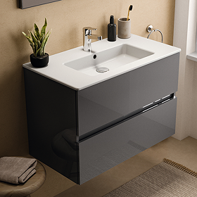 Ideal Standard Eurovit+ 70cm Wall Hung 2 Drawer Vanity Unit with Basin - Mid Grey