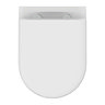 Top-down view of the Ideal Standard Exacto Wall-hung Rimless Toilet with soft-close toilet seat showing the seat lid and part of the back of the toilet pan, pictured on a white background.