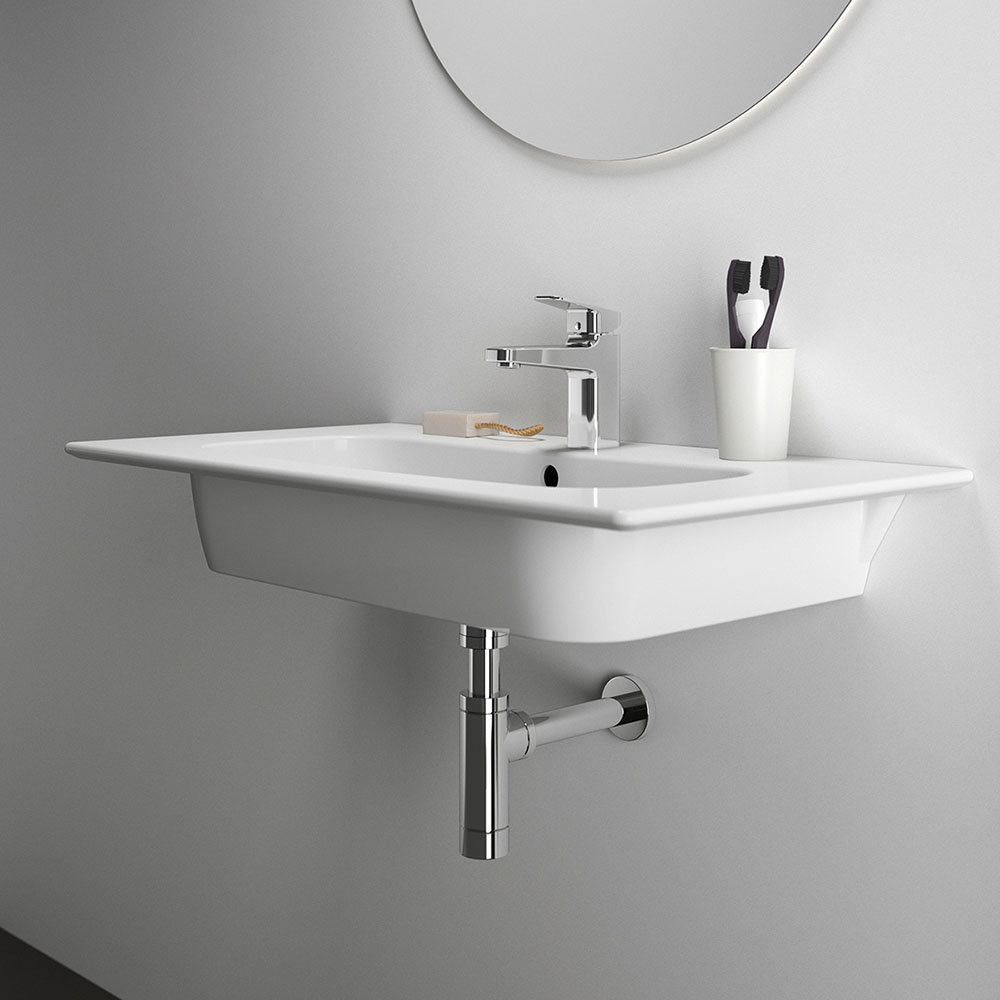 Ideal Standard i.Life A 1TH Wall Hung Basin + Chrome Bottle Trap  In Bathroom Large Image