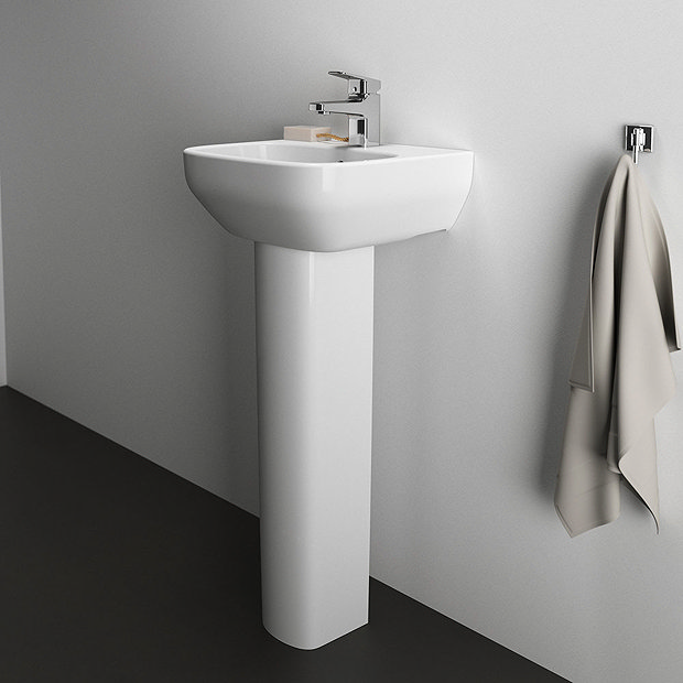 Ideal Standard i.Life A 400mm 1TH Handrinse Basin + Full Pedestal  In Bathroom Large Image
