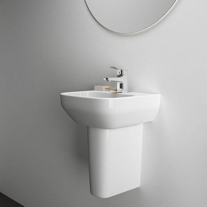 Ideal Standard i.Life A 400mm 1TH Handrinse Basin + Semi Pedestal  In Bathroom Large Image