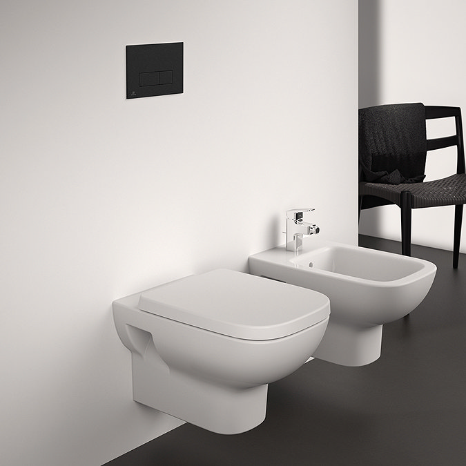 Ideal Standard i.Life A Rimless Toilet + Concealed WC Cistern with Wall Hung Frame (Black Flush Plate)