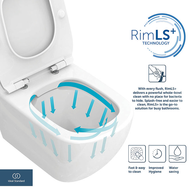 Ideal Standard i.Life A Rimless Toilet + Concealed WC Cistern with Wall Hung Frame (Black Flush Plate)