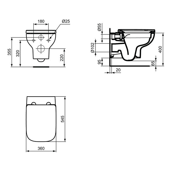 Ideal Standard i.Life A Rimless Toilet + Concealed WC Cistern with Wall Hung Frame (Black Flush Plate)