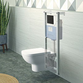 Ideal Standard i.Life A Rimless Toilet + Concealed WC Cistern with Wall Hung Frame (Black Flush Plate)