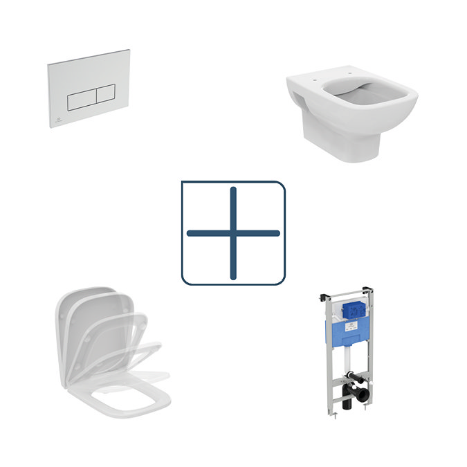 Ideal Standard i.Life A Rimless Toilet + Concealed WC Cistern with Wall Hung Frame (Chrome Flush Plate)