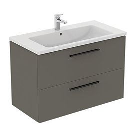 Ideal Standard i.Life B 1000mm Matt Quartz Grey 2 Drawer Wall Hung Vanity Unit with Black Handles