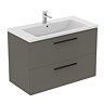 Ideal Standard i.Life B 1000mm Matt Quartz Grey 2 Drawer Wall Hung Vanity Unit with Black Handles