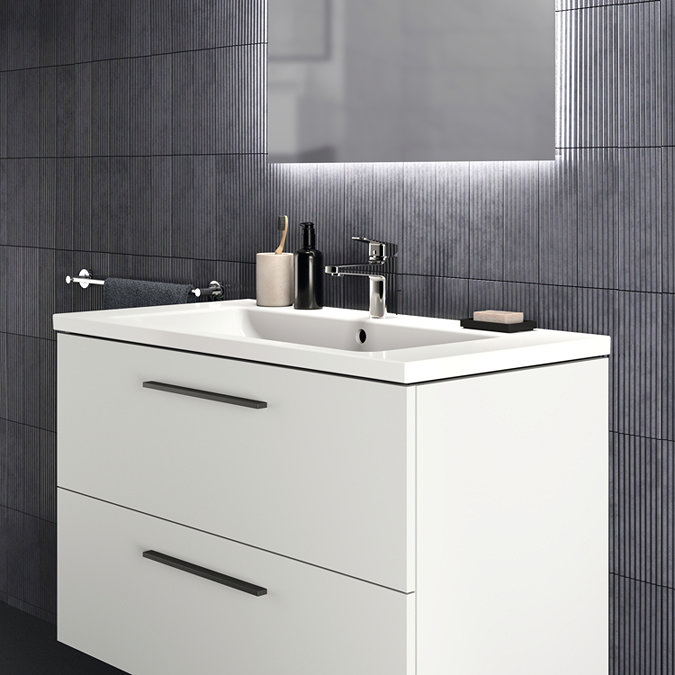 Ideal Standard i.Life B 1000mm Matt White 2 Drawer Wall Hung Vanity Unit with Black Handles