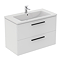 Ideal Standard i.Life B 1000mm Matt White 2 Drawer Wall Hung Vanity Unit with Black Handles