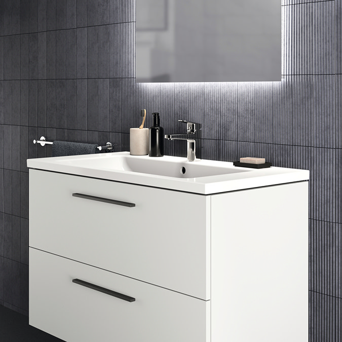 Ideal Standard i.Life B 1000mm Matt White 2 Drawer Wall Hung Vanity Unit with Brushed Chrome Handles