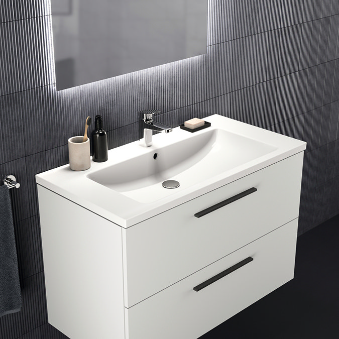 Ideal Standard i.Life B 1000mm Matt White 2 Drawer Wall Hung Vanity Unit with Brushed Chrome Handles